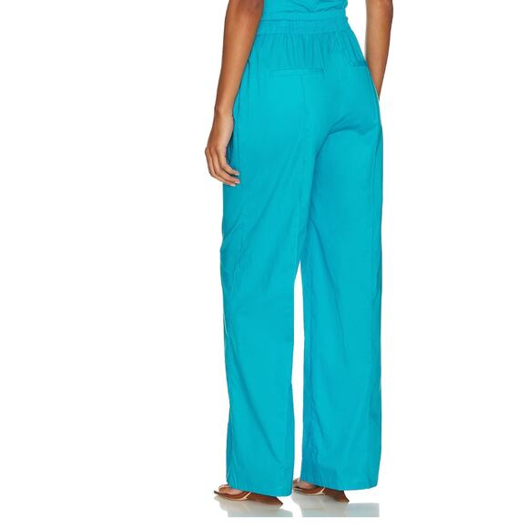 Lovers + Friends Cerulean Blue Wide Leg Pants MEDIUM Baggy Beach Cotton $158 NEW - Picture 3 of 8